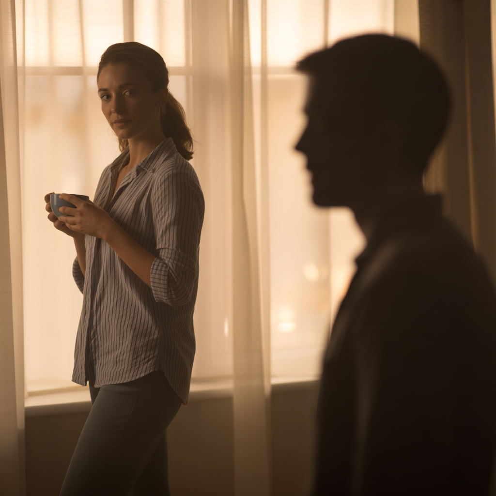Confident woman standing by a sunlit window, calm and radiant, symbolizing how to keep a man emotionally invested without chasing or losing herself.