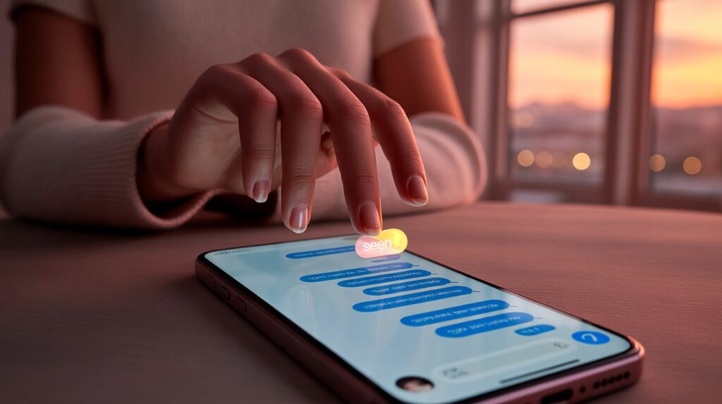 Woman looking at her phone with unread messages while seeing he viewed her story immediately, symbolizing slow replies but fast story watching.
